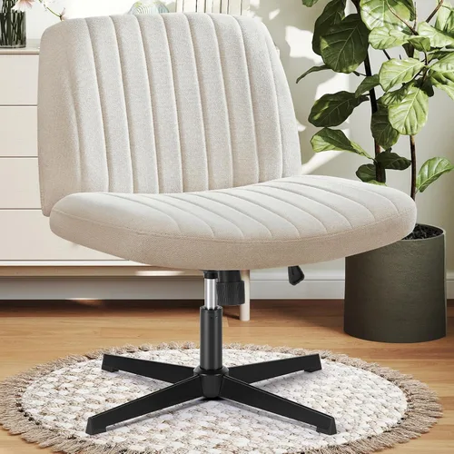 Miniatura 12 de DUMOS Silla de escritorio sin ruedas, silla cruzada ancha con patas cruzadas, silla de tocador de escritorio de oficina, sillas giratorias