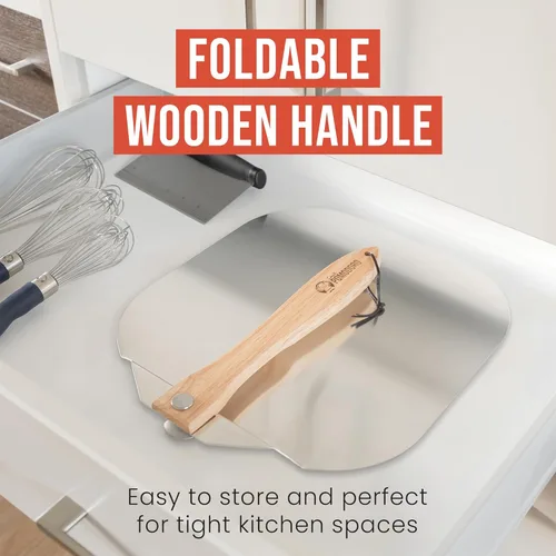 Miniatura 4 de Pomodoro pala para pizza de aluminio con asa de madera plegable para guardar fácilmente, de 12" x 14", para cocinar pan y pizzas en el hogar