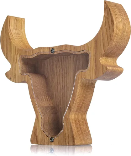 BULL alcancía de madera para niño niña niño adulto Montessori waldorf juguete bebé cumpleaños regalo de Navidad tarro de punta caja de dinero regalo
