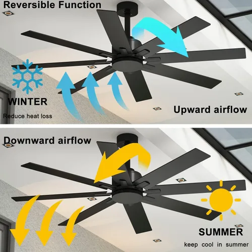 Miniatura 4 de Ventilador de techo grande de 65 pulgadas con aspas de ventilador de doble cara y control remoto, ventiladores de techo de madera, motor reversible