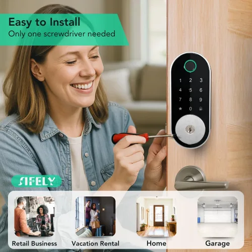 Miniatura 8 de Cerradura inteligente incorporada con huella dactilar y WiFi con teclado – Cerradura sin llave para el hogar, Airbnb, alquiler, niños/mayores