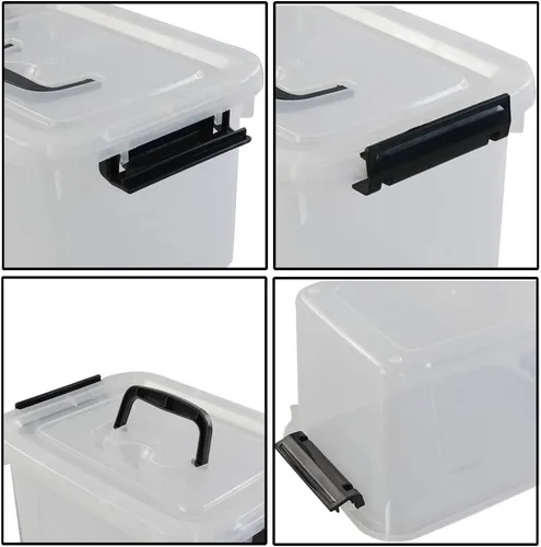 Miniatura 3 de Begale Contenedor pequeño de plástico de 5 cuartos de galón, caja de pestillo transparente con pestillos y 4