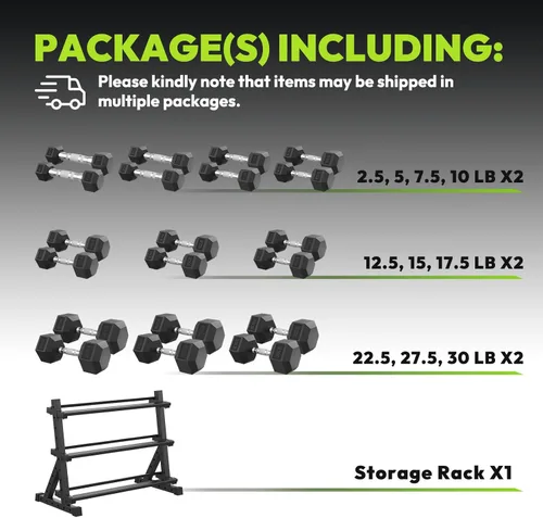 Miniatura 2 de HANDBODE Juego de mancuernas hexagonales con estante, 290-670 lb juego de mancuernas de ejercicio y fitness con revestimiento de goma, peso de mano