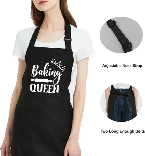 Miniatura 6 de Divertidos delantales resistentes a las gotas de agua para mujer con 2 bolsillos, delantal de cocina ajustable para cocinar, hornear