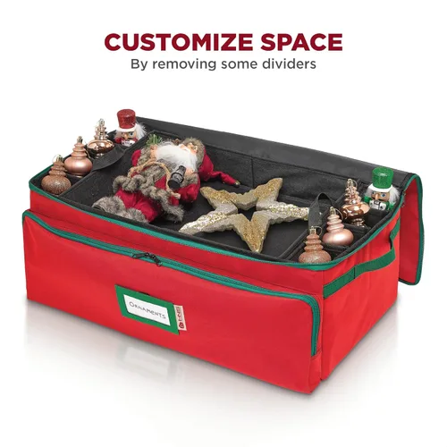Miniatura 8 de Caja de almacenamiento premium para adornos navideños – Con capacidad para hasta 72 adornos de 3 pulgadas + 8 ranuras laterales para figuritas y Rojo