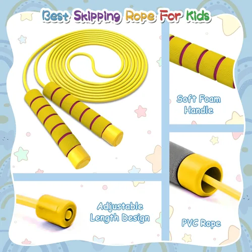 Miniatura 4 de Cuerda de saltar para niños, cuerda de saltar para niños, cuerda de saltar suave ajustable, cuerda de saltar para niños pequeños con asas de espuma