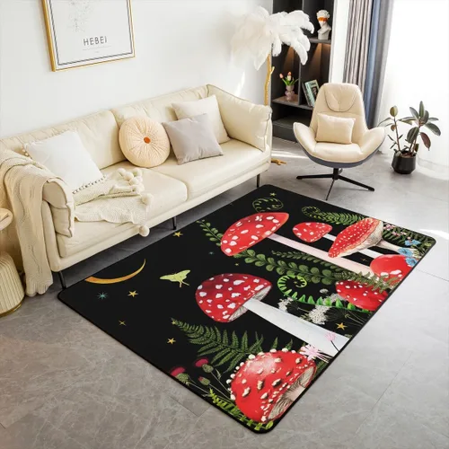 Miniatura 10 de Alfombra de hongos de 4 x 5, alfombra rústica de plantas de hongos salvajes coloridos, alfombra de suelo de madera de acera estilo granja, alfombra