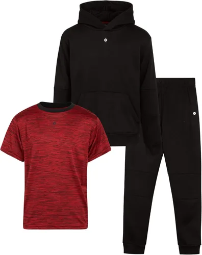 RBX Conjunto deportivo para niños, camiseta de manga corta de 3 piezas, sudadera de forro polar y pantalones deportivos