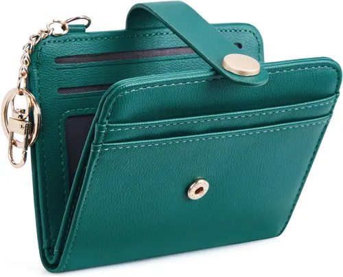 POIUGOYA Billetera delgada para mujer, con bloqueo RFID, plegable, tarjetero con cremallera y bolsillo para monedas, ventana para identificación,
