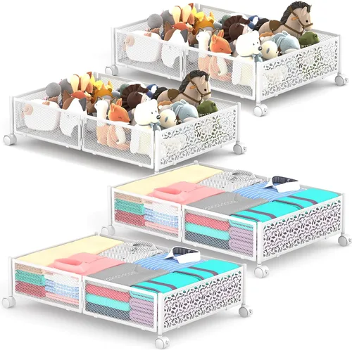 Miniatura 12 de Almacenamiento Debajo de la Cama con Ruedas, Contenedores de Almacenamiento Debajo de la Cama de Metal Calado con Patrón Plegable, Almacenamiento
