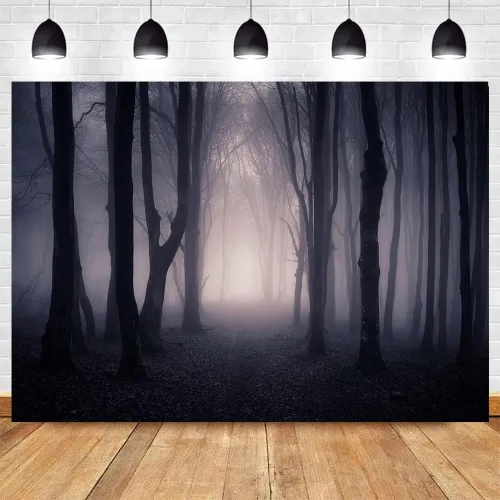 Telón de fondo de bosque oscuro brumoso de 7 x 5 pies para decoración de fiesta de Halloween, noche de Halloween, fondo de fotografía de bruja