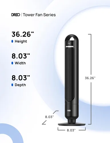 Miniatura 8 de Dreo - Ventilador de torre para dormitorio, ventiladores de pie oscilantes de 90° para habitación con 4 velocidades, 3 modos, silencioso de 28dB