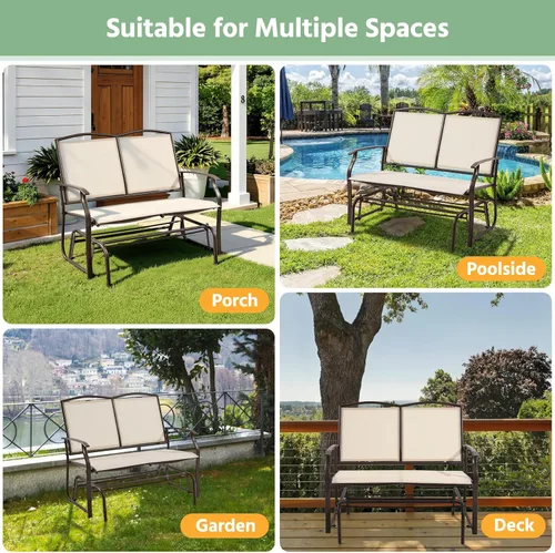 Miniatura 8 de Yaheetech Banco planeador al aire libre para 2 personas, silla mecedora para patio, sofá biplaza para patio trasero, piscina, jardín, porche, marco