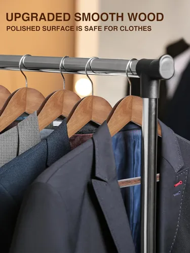 Miniatura 2 de SMARTOR Perchas de madera para hombres paquete de 8 perchas de madera con hombro ancho con barra antideslizante para pantalones, colgador ancho