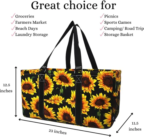 Miniatura 182 de NGIL Bolsa de comestibles reutilizable extra grande plegable de gran tamaño para comestibles, almacenamiento, picnic, playa, Bronco-negro occidental