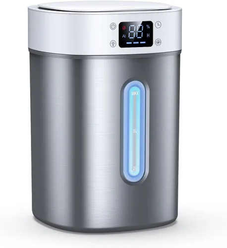 Humidificador ultrasónico de niebla fría de 4 litros con tanque de acero inoxidable 304, control automático de humedad, luz nocturna y temporizador,