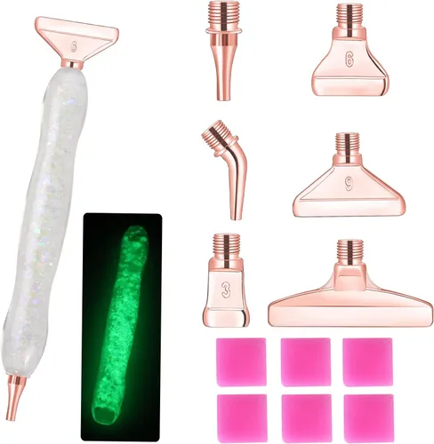 Miniatura 4 de Snewvie Juego de Herramientas y Accesorios para Pinceles de Pintura de Diamantes, 1 Bolígrafo de Arte de Diamantes y 12 Puntas de Rosca de Metal