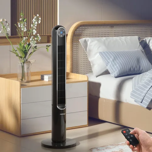 Miniatura 2 de COSTWAY Ventilador de torre, ventilador oscilante portátil de 42 pulgadas de 80 grados con control remoto, 3 modos de viento, panel de control