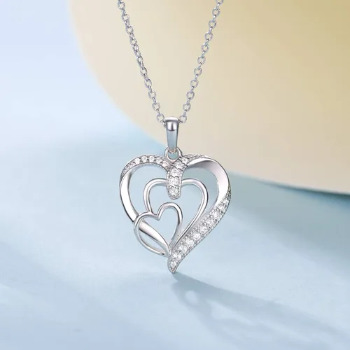 Miniatura 6 de Collar de tres generaciones para bisabuela de plata de ley 925 con 3 corazones de generación, regalo para cumpleaños del día de la madre