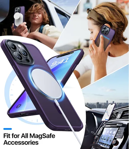 Miniatura 3 de Funda magnética fuerte para iPhone 15 Pro, [probada en caídas de grado militar] [compatible con MagSafe] translúcida mate delgada funda protectora a