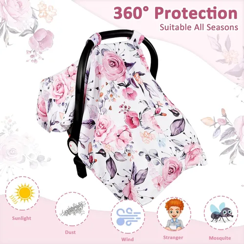 Miniatura 5 de Funda de asiento de automóvil para bebé, funda transpirable para asiento de automóvil para verano, cubierta de toldo de apertura de asiento de Rosa