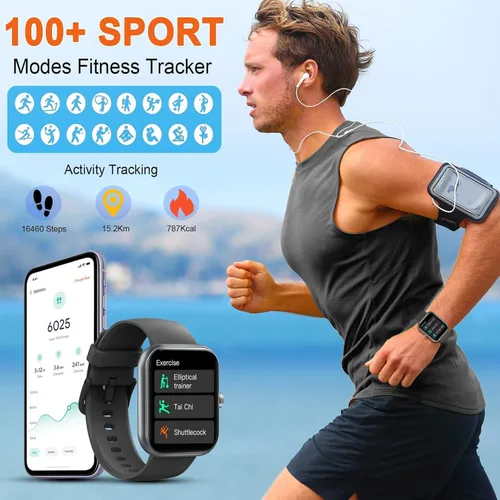 Miniatura 5 de Reloj inteligente para hombres y mujeres (respuesta/hacer llamadas), reloj inteligente HD de 1.96 pulgadas, rastreador de actividad con más de 110