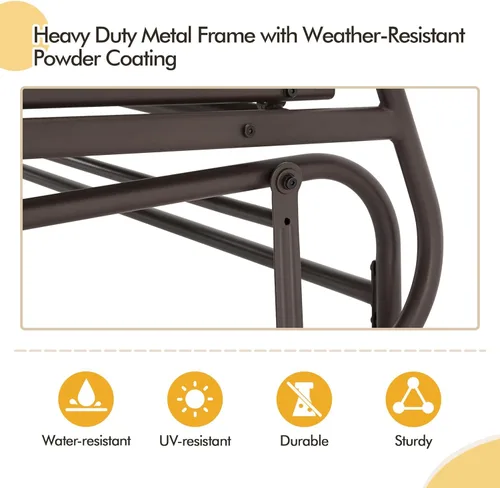 Miniatura 9 de Yaheetech Planeador de 2 asientos para exteriores con mesa central, sofá biplaza mecedora para patio con marco de metal resistente de malla Beige