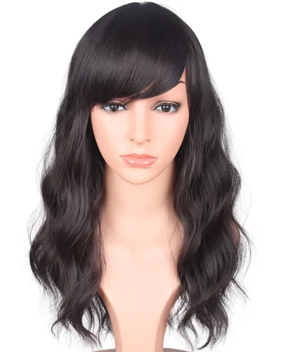 Miniatura 22 de Pelucas Bob Onduladas Negras Naturales a la Altura del Hombro Para Mujeres Pelucas Cortas Onduladas Con Flequillo Pelucas Sintéticas Onduladas