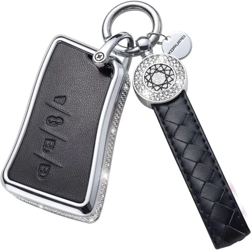 Miniatura 40 de Funda para llavero compatible con Volvo, cuero negro con cristal de protección de 360 grados para XC90, XC60, XC40, S60, S90, V60, V90, Polestar 1
