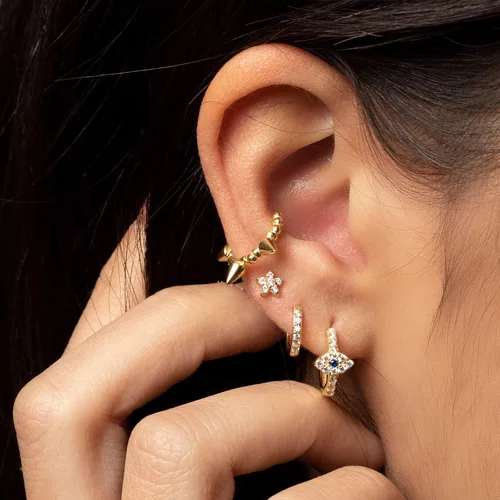Miniatura 3 de MYEARS Aretes de mal de ojo para mujer, chapados en oro de 14 quilates, pequeños, simples, minimalistas, hipoalergénicos, de protección diaria