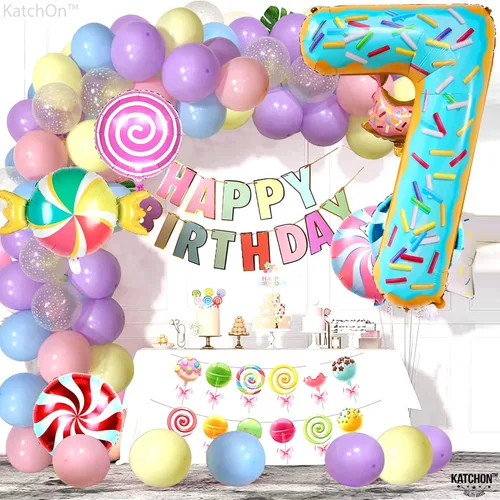 Miniatura 7 de KatchOn, Globo gigante con forma de dona número 7 – 40 pulgadas Globo de cumpleaños 7 para decoraciones de fiesta Globo 7 Globos de dona
