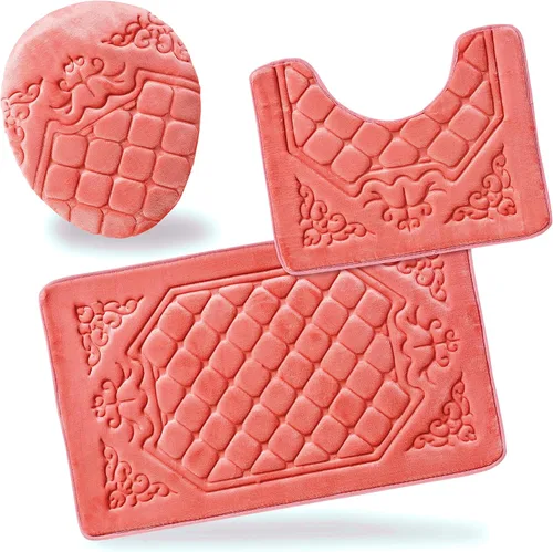 Miniatura 16 de All American Collection - Juego de 3 tapetes de baño de espuma viscoelástica con diseño de corona de felpa suave antideslizante para ducha, baño