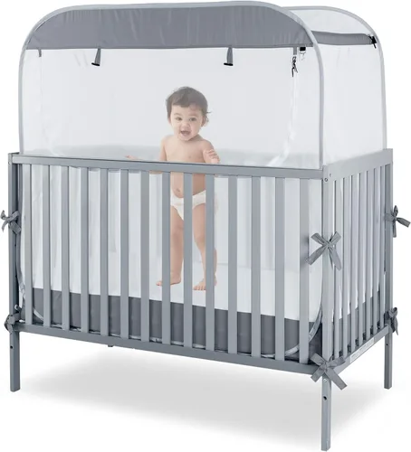 Miniatura 10 de Porayhut Tienda de campaña portátil de malla de seguridad para cuna de bebé, mosquitera desplegable, cubierta de malla transparente para bebés