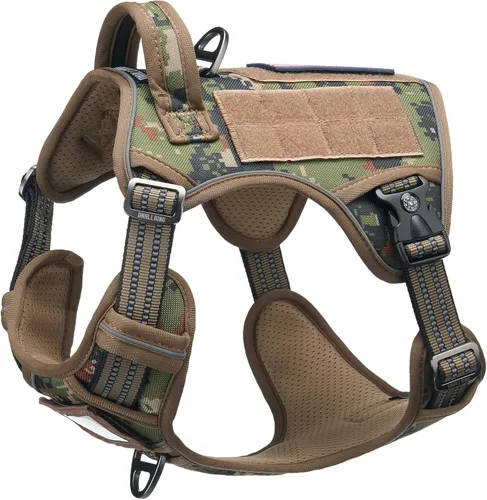 Miniatura 14 de Arnés táctico para perros medianos y grandes, verde, ajustable, sin tirones, con asa, chaleco reflectante resistente, talla L Verde militar