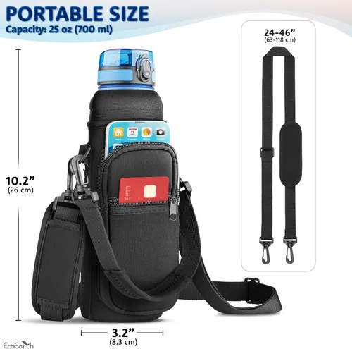 Miniatura 5 de EcoEarth - Water Bottle Holder with Strap - Water Bottle Carrier Bag for Hiking - Crossbody Hydration Pouch with Phone Holder Negro