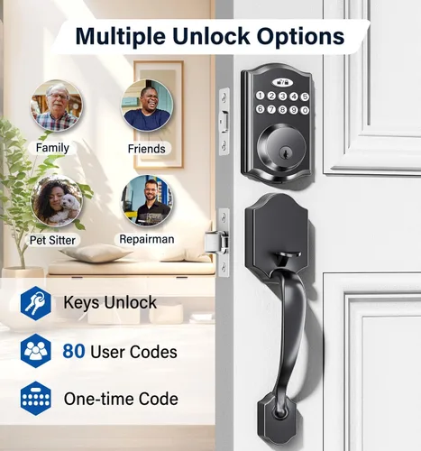 Miniatura 2 de Cerradura de puerta con 2 manijas de palanca, cerradura de puerta de entrada sin llave, cerrojo de teclado electrónico, código inteligente digital