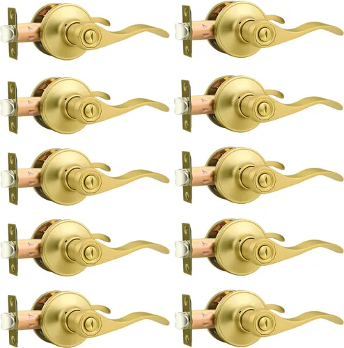 Miniatura 47 de Probrico Manijas de puerta de privacidad estilo ondulado de níquel satinado, manijas de puerta de baño/cama, cerraduras interiores sin llave