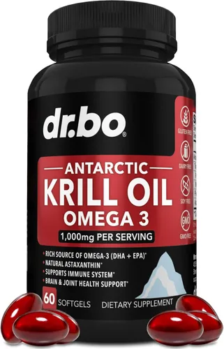 Aceite de krill Omega 3 500mg - Aceite de krill antártico 1000 mg cápsulas blandas EPA, DHA, astaxantina, fosfolípidos - Suplementos de ácidos