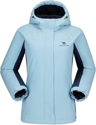 CAMEL CROWN Chaqueta de esquí impermeable para mujer, abrigo de invierno rompevientos, forro polar, interior de nieve, senderismo al aire libre,