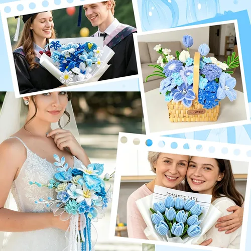 Miniatura 5 de URSDIART 311 piezas de limpiapipas azules para manualidades - Kit de fabricación de flores de tallos de felpilla, alambre grueso y esponjoso