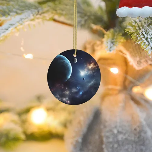 Miniatura 8 de Adorno de Navidad redondo colgante de Navidad, luna, estrellas y planetas, árbol de Navidad, cerámica, adorno colgante de cerámica personalizado