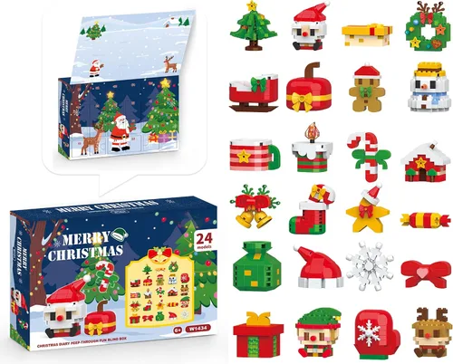 Christmas Advent Calendar 2026 Building Sets Compatible with Lego Christmas 24 Days Countdown Gifts 24 Packs Christmas Model Building Micro Blocks