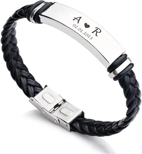 Miniatura 7 de Personalized Mens Bracelet Leather Engraved Bracelet Gift for Boyfriend Him Husband Dad Best man Customized Gifts Christmas Birthday Wedding