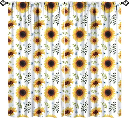 Miniatura 16 de Cortinas opacas con diseño de girasol, rústico, con diseño de girasol, mariposa, verde, amarillo, negro, para niñas, mujeres, dormitorio, sala