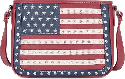 Montana West Bolso patriótico con tachuelas para mujer, bolso de mano con bandera estadounidense y bolso cruzado