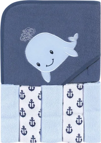 Miniatura 19 de Hudson Baby Toalla unisex con capucha para bebé y cinco toallas pequeñas, diseño de elefante gris con puntos azules, talla única