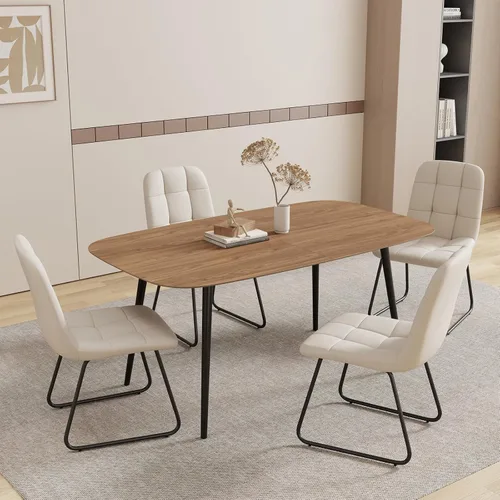 Miniatura 16 de HIPIHOM Mesa de comedor moderna de granja de 47.2 pulgadas, mesa de comedor rectangular de madera con patas de metal para 4 personas para comedor