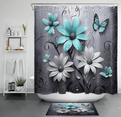 Miniatura 24 de LB Get Naked - Cortina de ducha pequeña de 48 x 68 pulgadas, forro de cortina de ducha de tamaño medio azul y rosa, cortinas de ducha estrechas