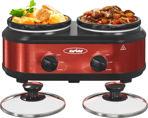 Miniatura 9 de Sunvivi Doble olla de cocción lenta, servidor de buffet y calentador con 2 ollas de cerámica extraíbles, 3 ajustes de temperatura ajustables y 2 Gris