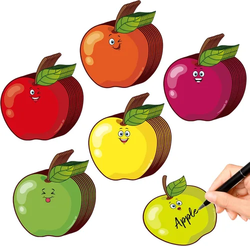 AnyDesign 60 etiquetas de nombre de manzanas coloridas, frutas coloridas, etiquetas autoadhesivas para placa de anuncios, decoración de tablón de